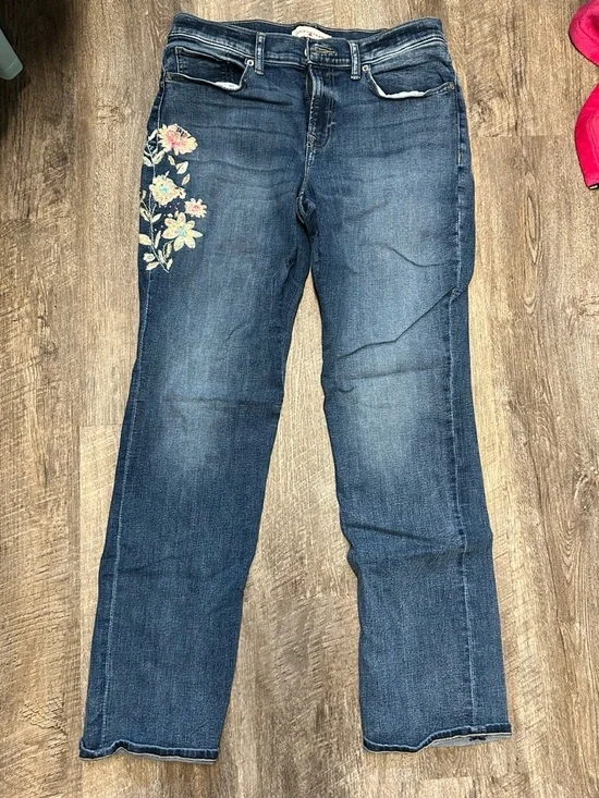 Lucky Brand Dark Blue Straight-Leg Jeans with Floral Embroidery - Picture 1 of 3